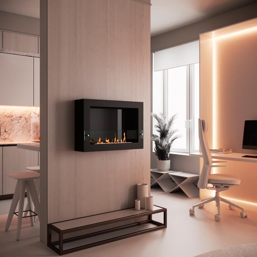 Биокамин SteelHeat WALL ONE 800 черный, стекло, стемалит SteelHeat